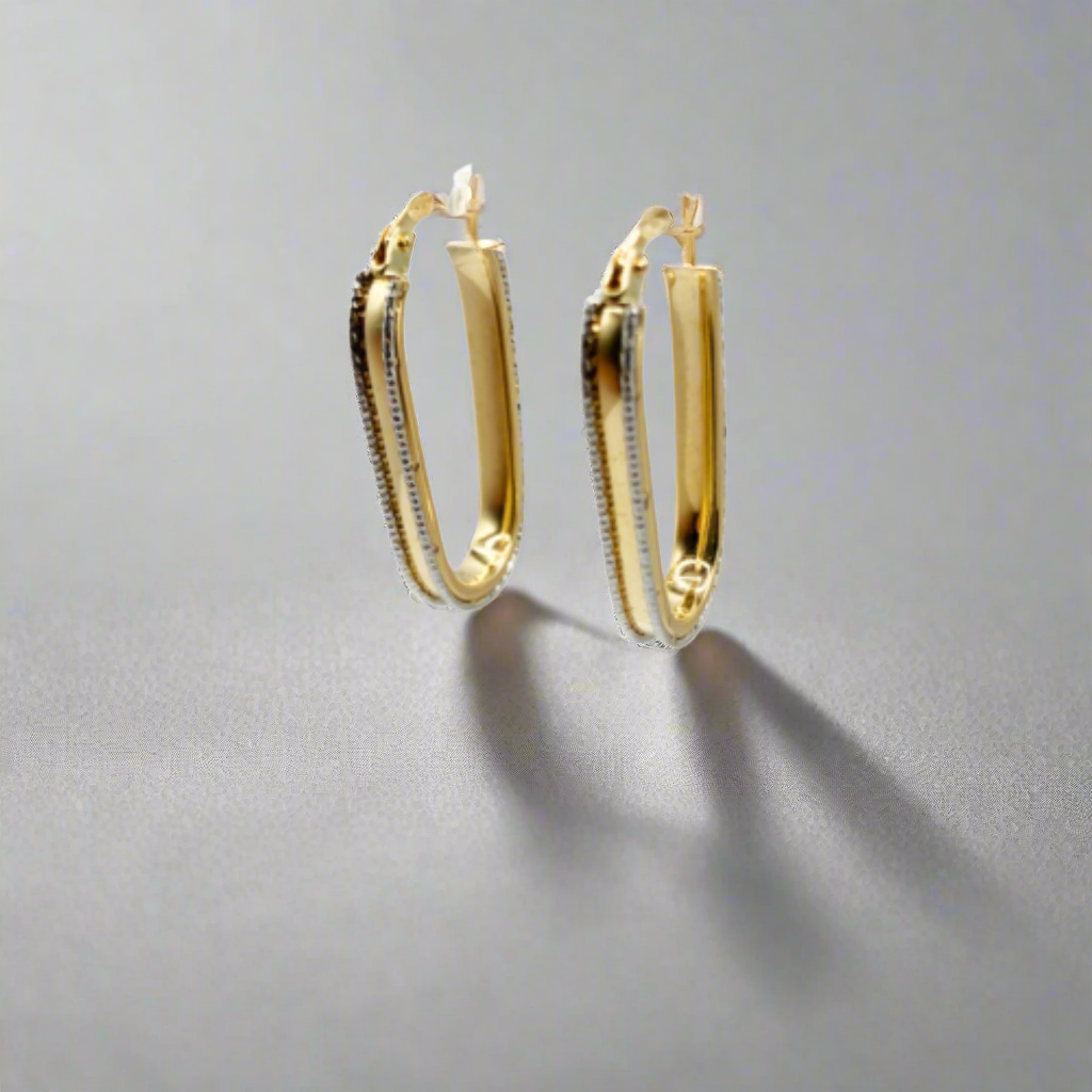 14k Gold Oval Hoops With White Gold Border