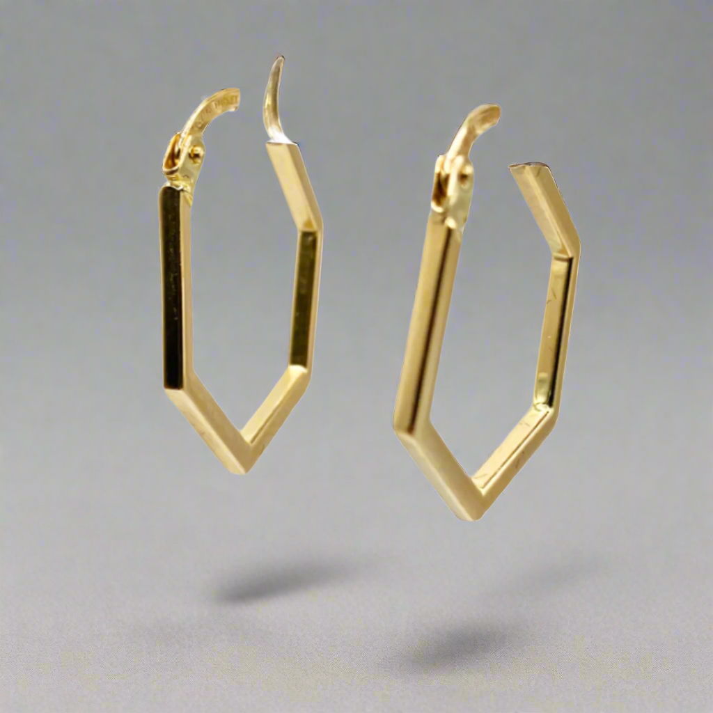 14k Gold Hexagon Hoop Earrings