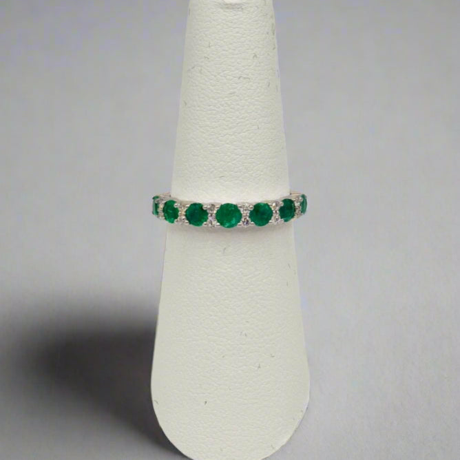 14k Emerald and Diamond Band Ring
