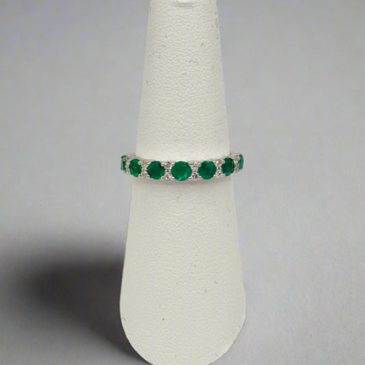 14k Emerald and Diamond Band Ring