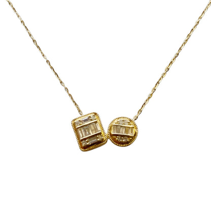 14k Gold Square and Circle Necklace
