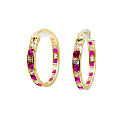 14k Gold Colored Stone and CZ Hoops