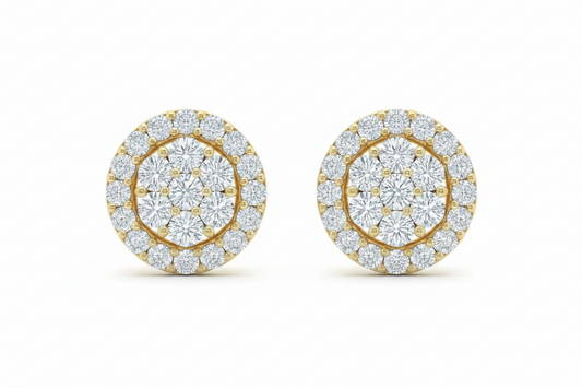 14k Yellow Gold Circle Stud Diamond Earrings