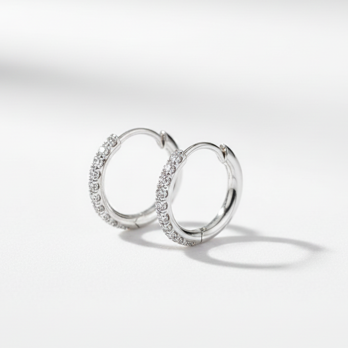 14k White Gold Hoops