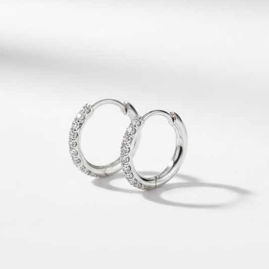 14k White Gold Hoops