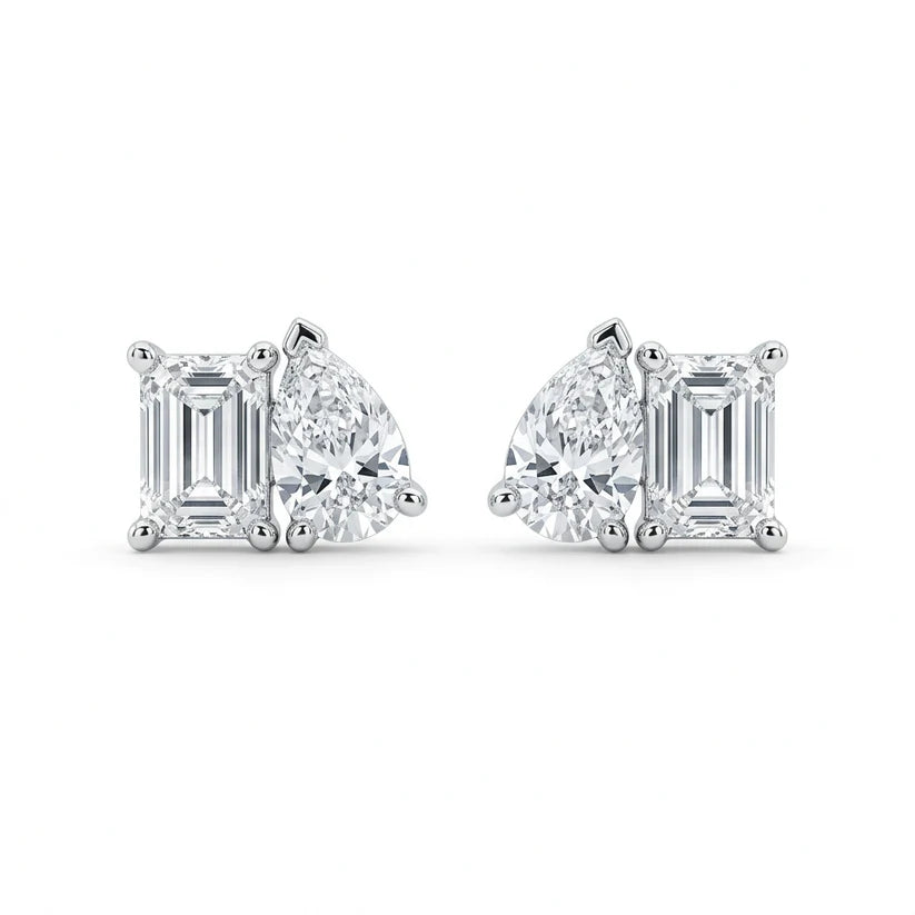 14k Lab Grown Pear and Emerald Studs