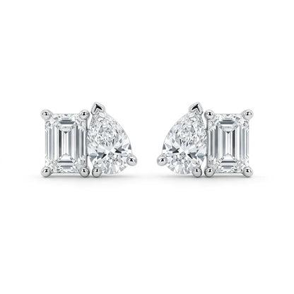 14k Lab Grown Pear and Emerald Studs
