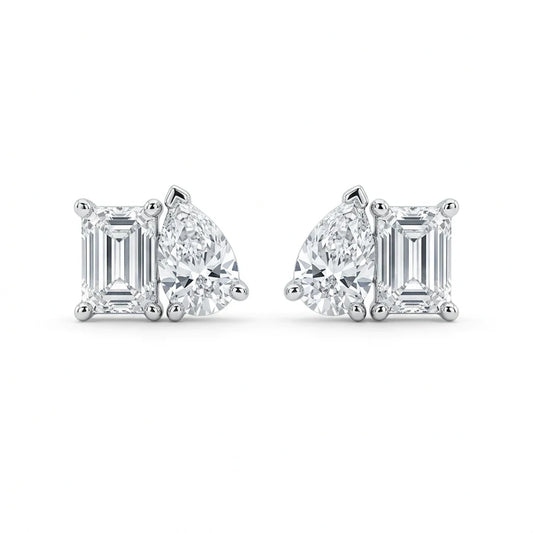 14k Lab Grown Pear and Emerald Studs