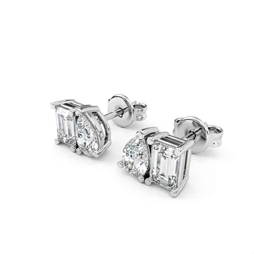 14k Lab Grown Pear and Emerald Studs