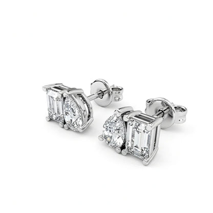 14k Lab Grown Pear and Emerald Studs