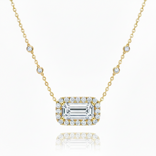14k Gold Diamond Rectangle Necklace
