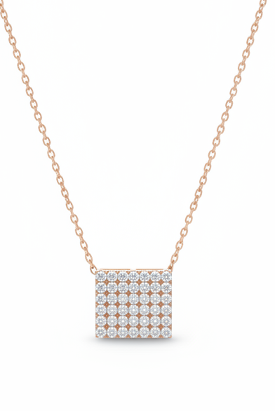 10k Rose Gold Pave Square Necklace