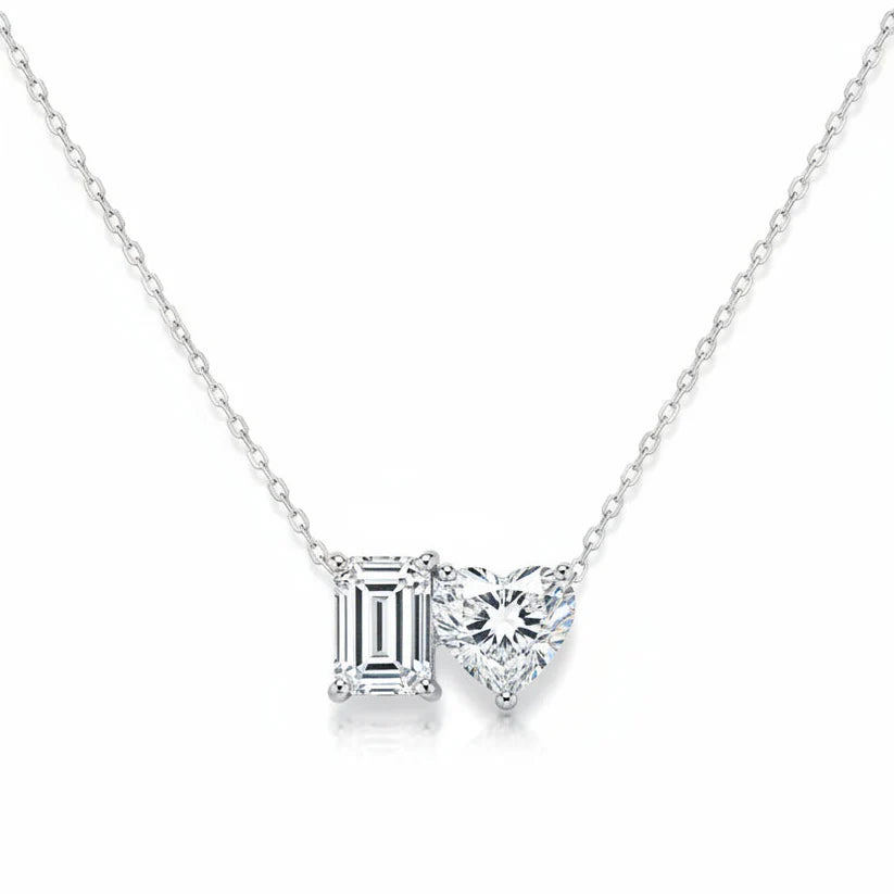 14k Lab Grown Diamond Emerald and Heart Shaped Necklace