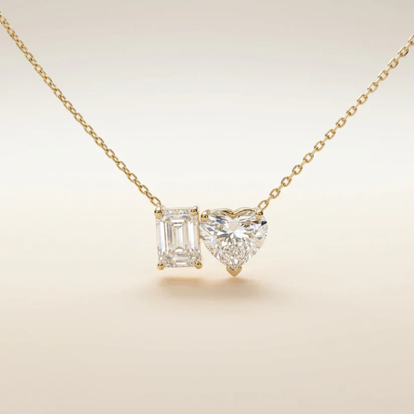 14k Lab Grown Diamond Emerald and Heart Shaped Necklace