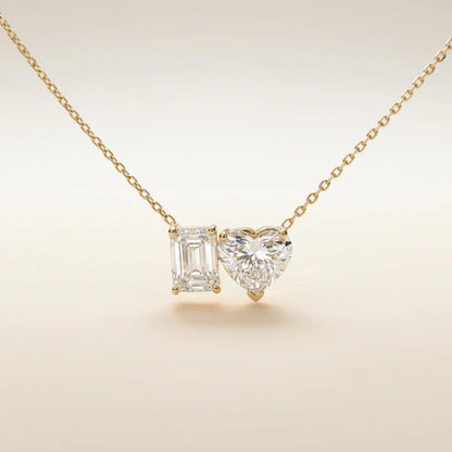 14k Lab Grown Diamond Emerald and Heart Shaped Necklace
