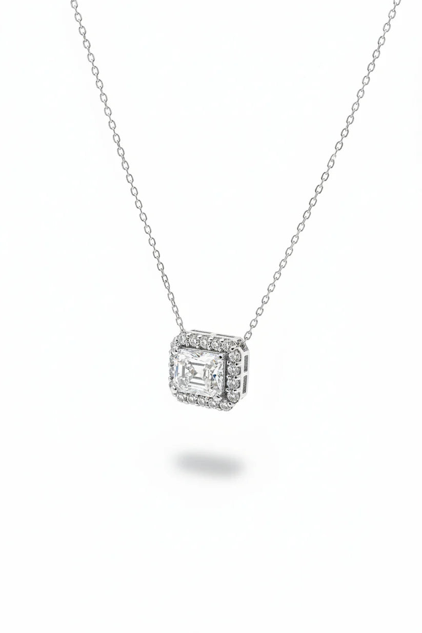 14k Lab Grown Diamond Emerald Cut Halo Necklace