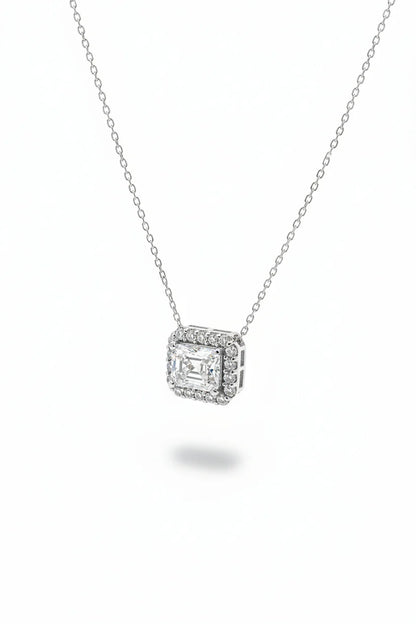 14k Lab Grown Diamond Emerald Cut Halo Necklace