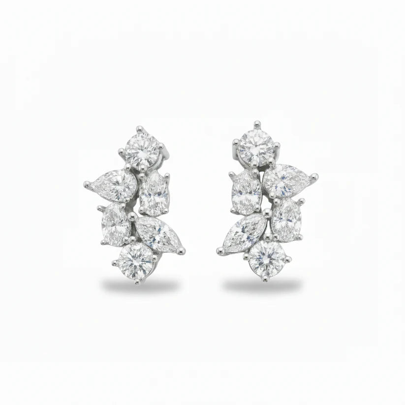 14k Lab Grown Diamond Mixed Cut Cluster Earrings
