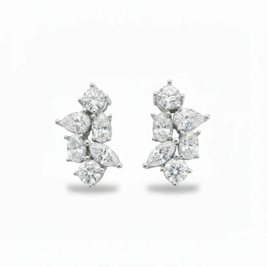 14k Lab Grown Diamond Mixed Cut Cluster Earrings