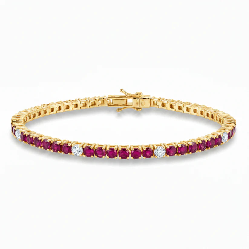 14k Lab Grown Ruby and Diamond Tennis Bracelet