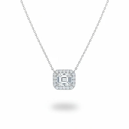 14k Lab Grown Diamond Emerald Cut Halo Necklace