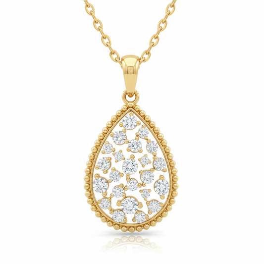 14k Gold Bezel Teardrop Diamond Necklace