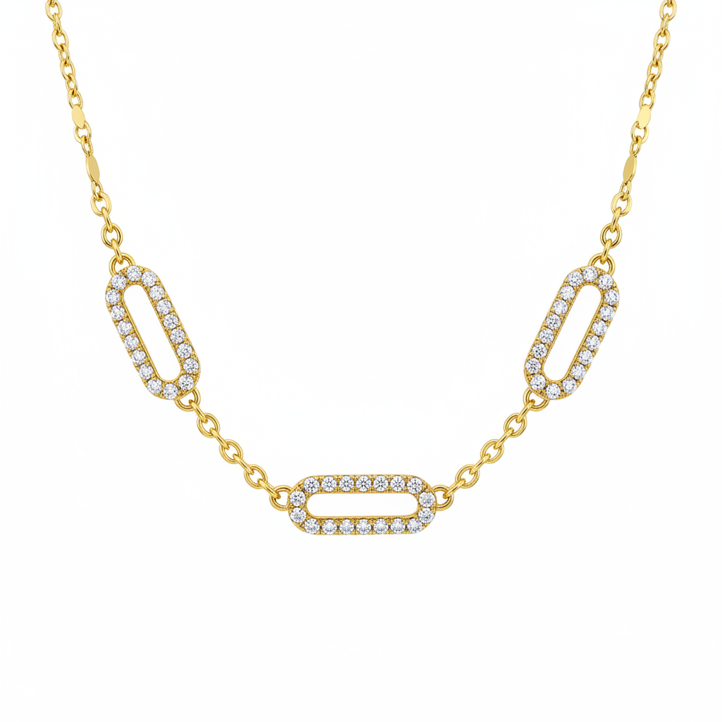 14k Yellow Gold Diamond Paperclip Necklace