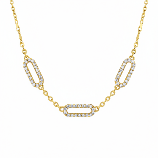 14k Yellow Gold Diamond Paperclip Necklace